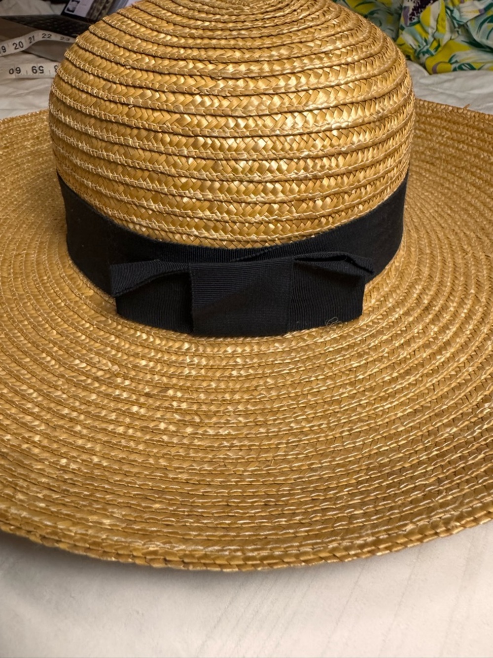 Straw Sun Hat with Black Ribbon - Natural - Picture 2 of 7
